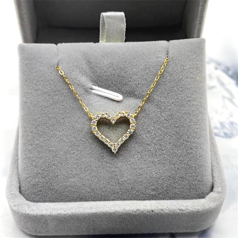 European S925 Sterling Silver Heart Pendant Necklace with Diamond Inlay