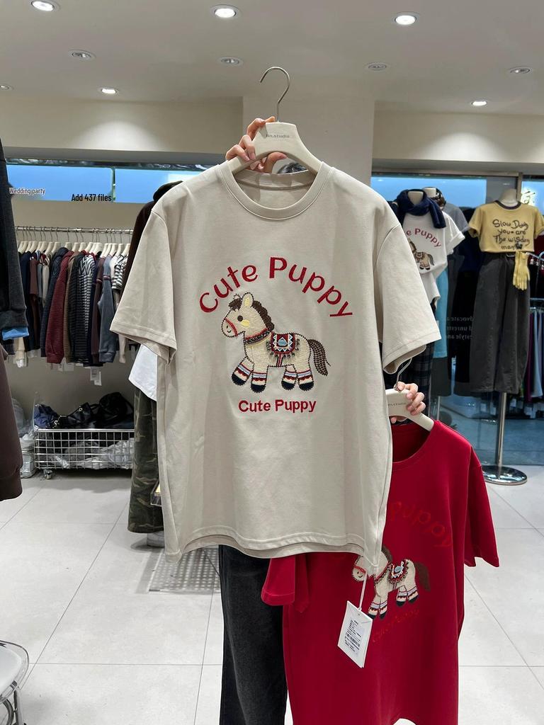 2026 New Year's Red Little Horse Oversized Mid-length Women's T-shirt - Early Spring De Rong Design