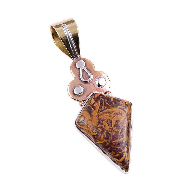 Natural Maryam Jasper 925 Solid Sterling Silver Gift TwoTone Pendant 1.75" H8Z69