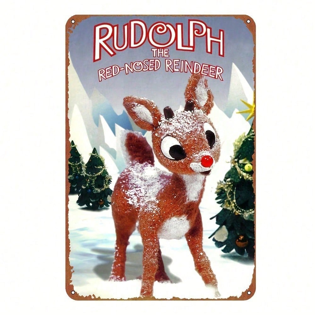 

8x12in Retro Rudolph Reindeer Metal Tin Sign Holiday Wall Decor for Home Garage Pre Drilled Easy Hang 20x30 разноцветный