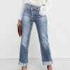 High Waist Stretch Denim Jeans for Women Solid Color Slim Straight Pants Pantalones De Mujer