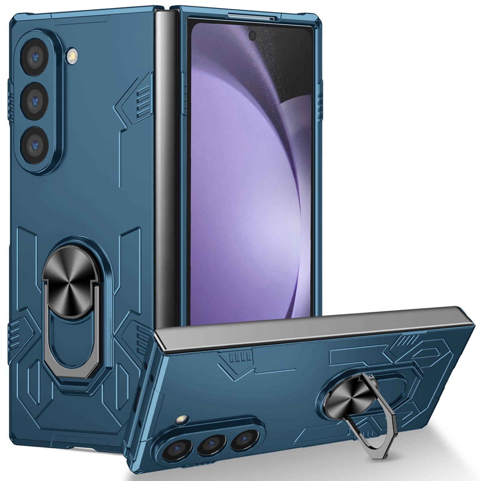 

For Samsung Galaxy Z Fold6 5G Case PC Hard Phone Cover with Ring Holder Kickstand Sapphire