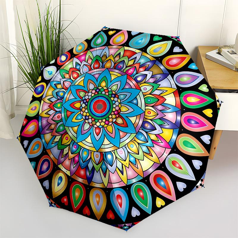 1pc Mandala Art Automatic Umbrella Durable Iron Frame & Plastic Handle, Gift for Men & Women, Sturdy Construction yy250905143
