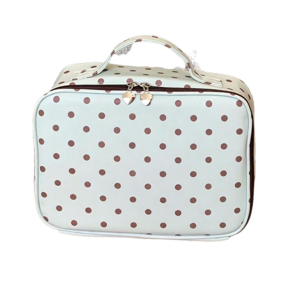 Polka Dot Portable Toiletry Pouch PU Leather Cosmetics Handbag Hanging Suitcase Organizer Women