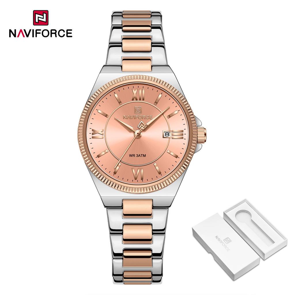 NAVIFORCE Original Women Business Watch Stainless Steel Strap 30m Waterproof Calendar Simple Dial Women Lady Casual Watch NF5073