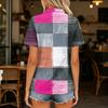 Women Casual Polo Shirt Short Sleeve Loose Fit Button Down Plaid Pattern Lightweight Top for Everyday Wear