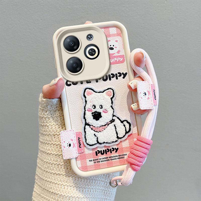 KEYSION Kreslený Roztomilý Plyšový Vyšívaný Kryt pro TECNO Spark Go 2024 20 20C se Šňůrkou PU Kůže Nárazuvzdorný Kryt na Telefon pro Pop 8