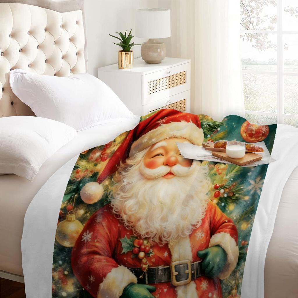 1pc Marry Christmas Blanket Santa Claus Print Smooth Flannel Blanket for Home Living Room Bedroom Decor New Year Christmas Gift