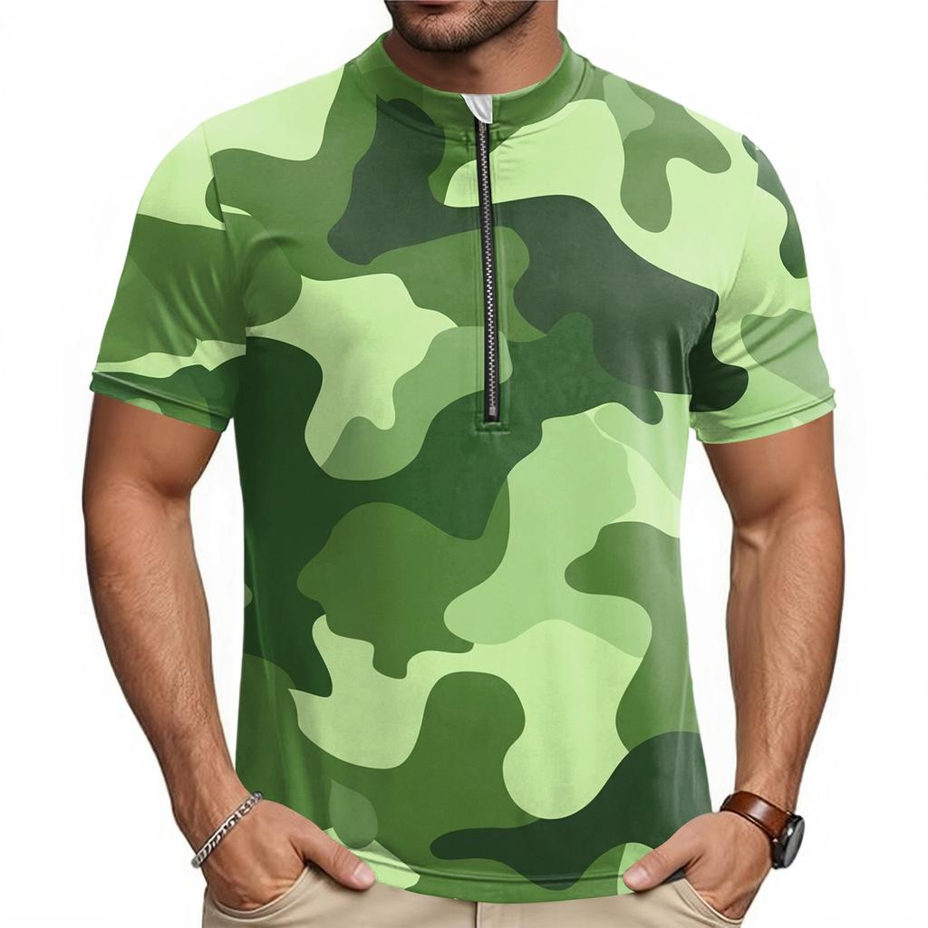 Men's Short Sleeve Cycling Jersey Breathable Quick Dry Fabric Half Zip Front Athletic Fit Lightweight Top for Outdoor Sports