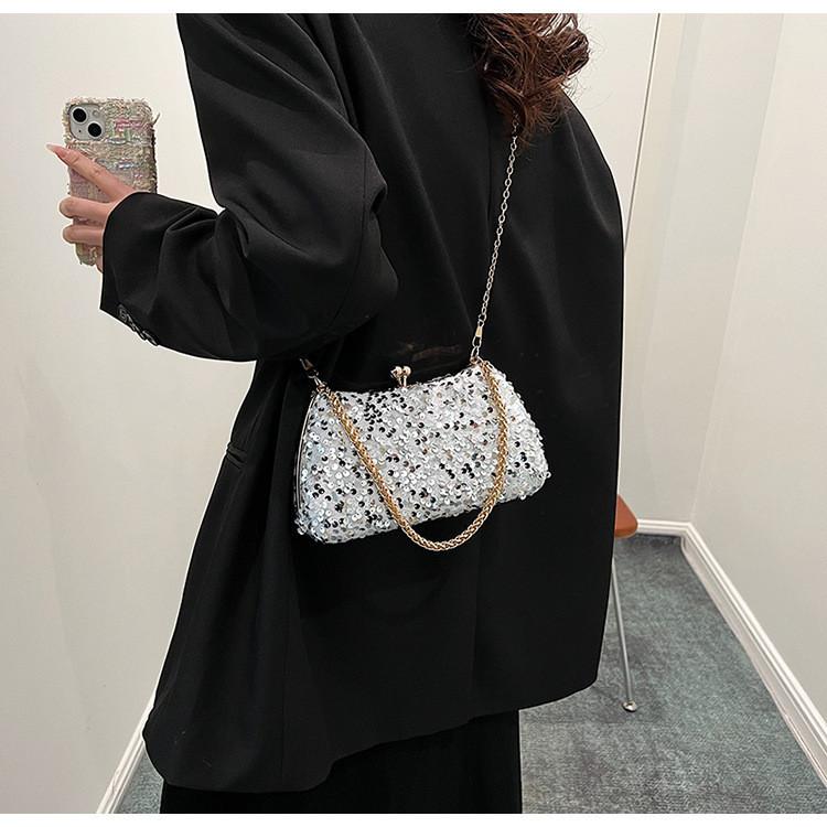 IELGY Fashion Sequined Dinner Bag, Diamond-encrusted Handbag, Solid Color Shoulder Messenger Chain Bag.