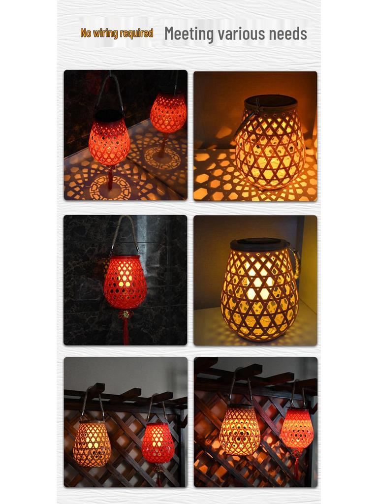 Waterproof Solar USB-Charging Red Bamboo Lantern for Outdoor Wedding Décor