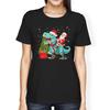1Tee Womens Loose Fit Santa Riding a Christmas Dinousaur T-Shirt