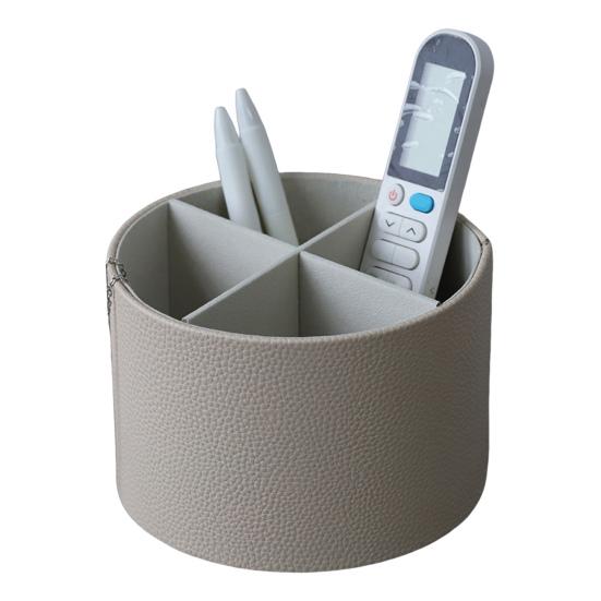 Rotating Pencil Holder Round Pen Organizer Slots Multifunctional Desk with 4 Faux Leather Accessories Organizer