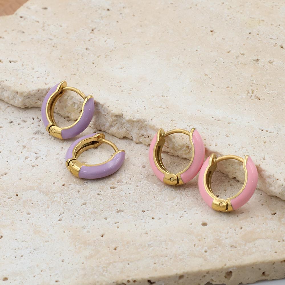 Niche Versatile Titanium Steel Earrings Women'S Fashion Simple Candy Color Oil Drip Earrings Advanced Sense