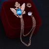1Pz Spilla da Uomo Stile Retrò Europeo e Americano Corte Giacca Completo Corsage Catena Frangiata Aquila a Due Teste Spilla