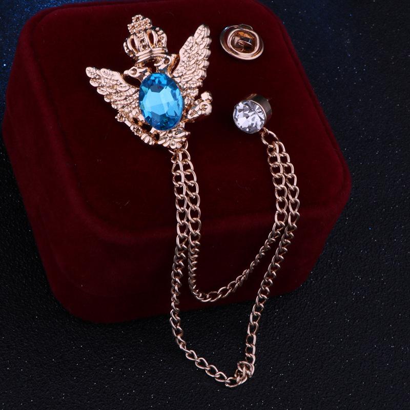 1Pz Spilla da Uomo Stile Retrò Europeo e Americano Corte Giacca Completo Corsage Catena Frangiata Aquila a Due Teste Spilla