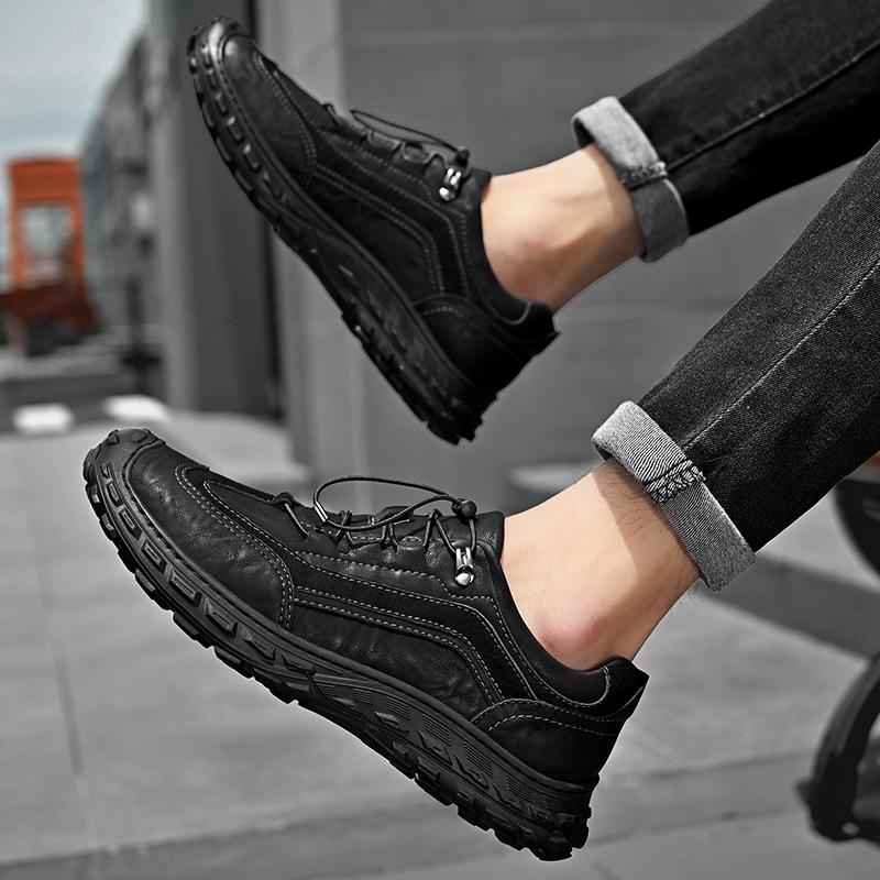 British Leather Shoes Leather Men's Casual Single Shoes Handmade Shoes Stitched Casual Leather Shoes Outdoor Fashion Men Flats