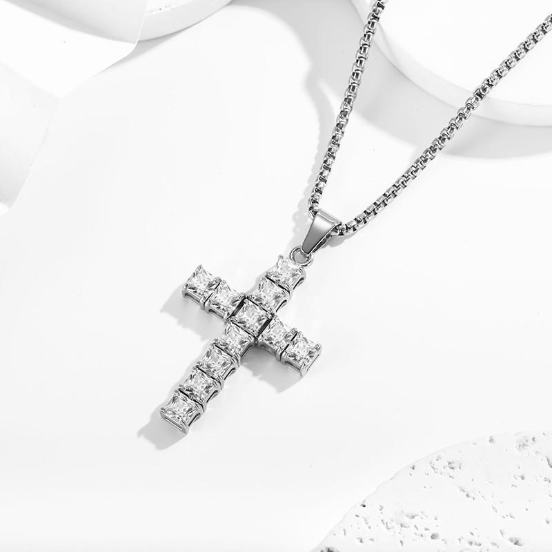2026 Stone Cross Necklace Fashion Light Luxury Necklace Jewelry Premium Jewelry Full Diamond Men's Necklace