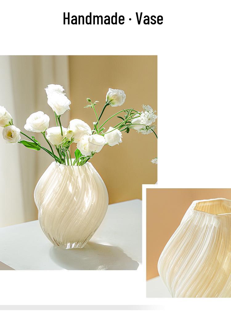 Cream-Colored Twisted Spiral Glass Vase for Hydroponic Floral Decor