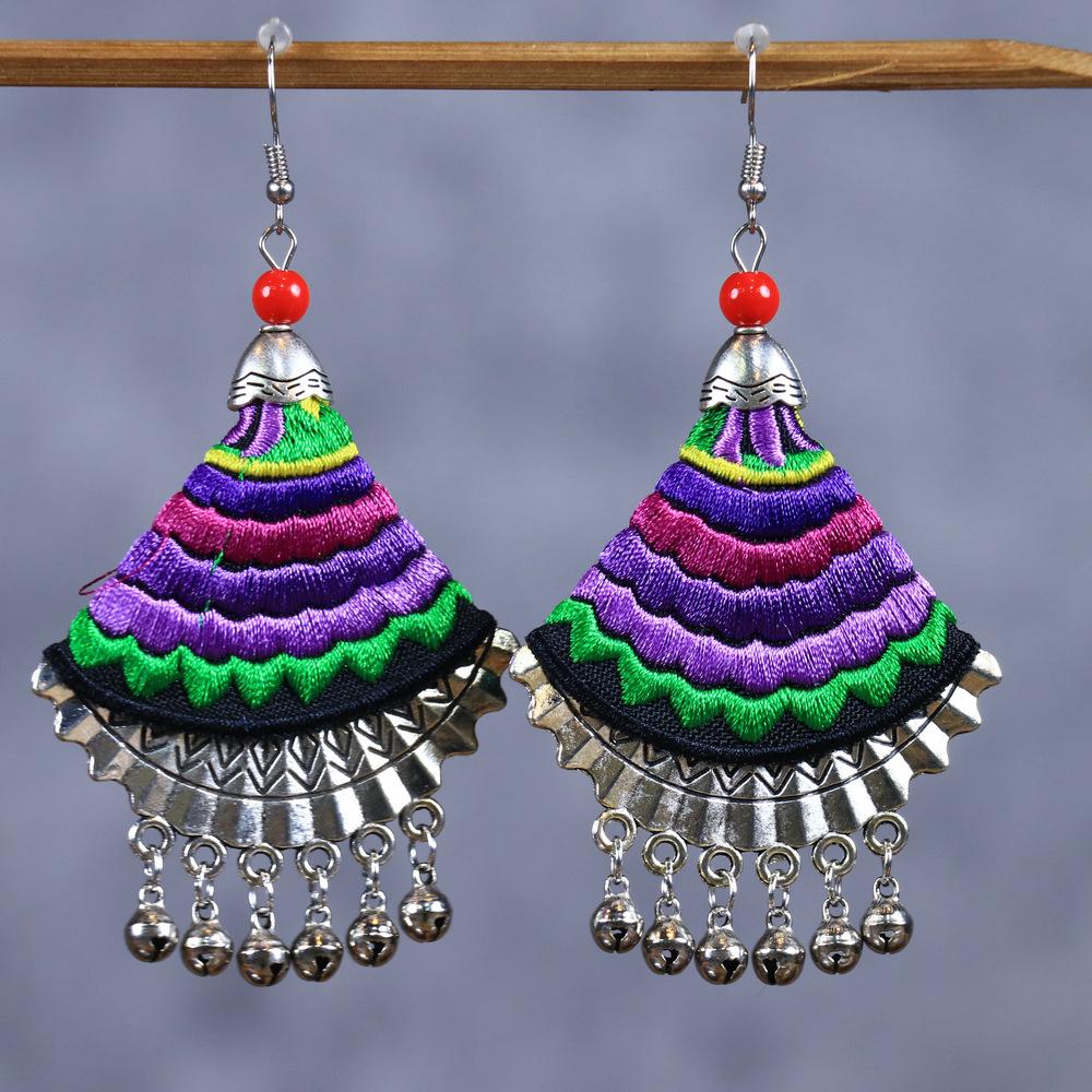 Chinese Retro Plum Blossom Fan Earrings: Women's Qipao Bell Tassel Pendants for Hanfu