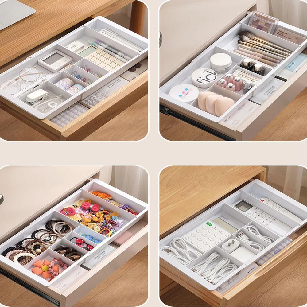 Adjustable Telescopic Drawer Storage Container Plastic Retractable Telescopic Box  Desktop Storage