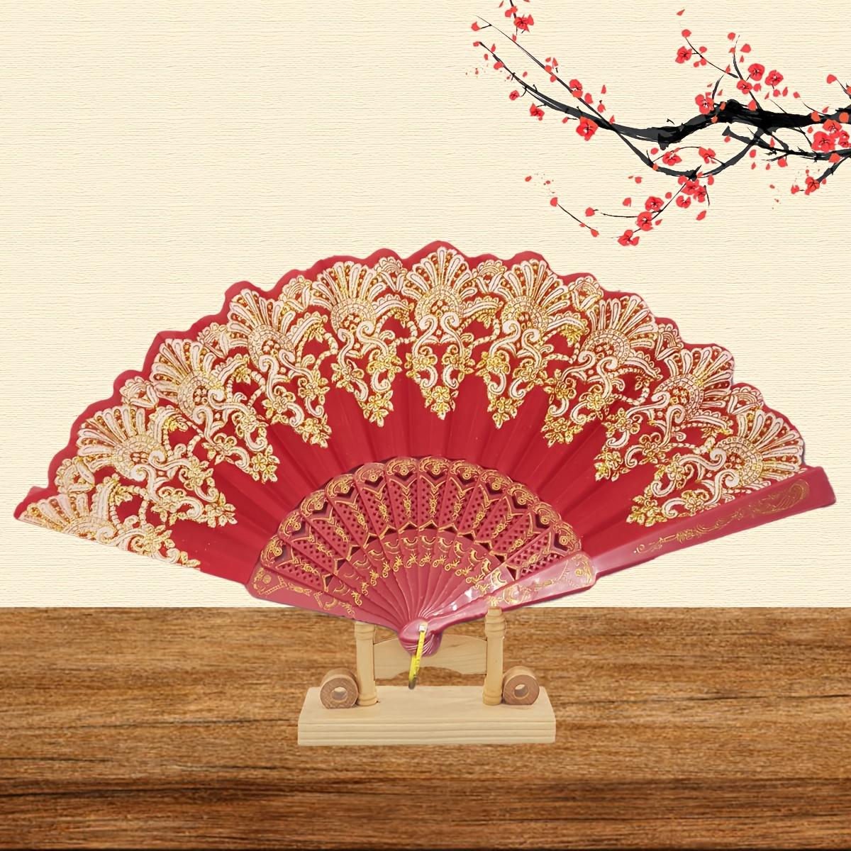 

1 шт. Бронзовый веер с цветочным узором, складной, в китайском стиле, шелковый, аксессуары для старинного костюма, реквизит для танцевального выступления красный
