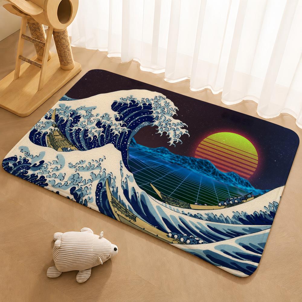 H-Hokusai O-Ohara K-Koson Floor Mat Floor Mat Soft Flannel Non-Slip Door Rug for Living Room