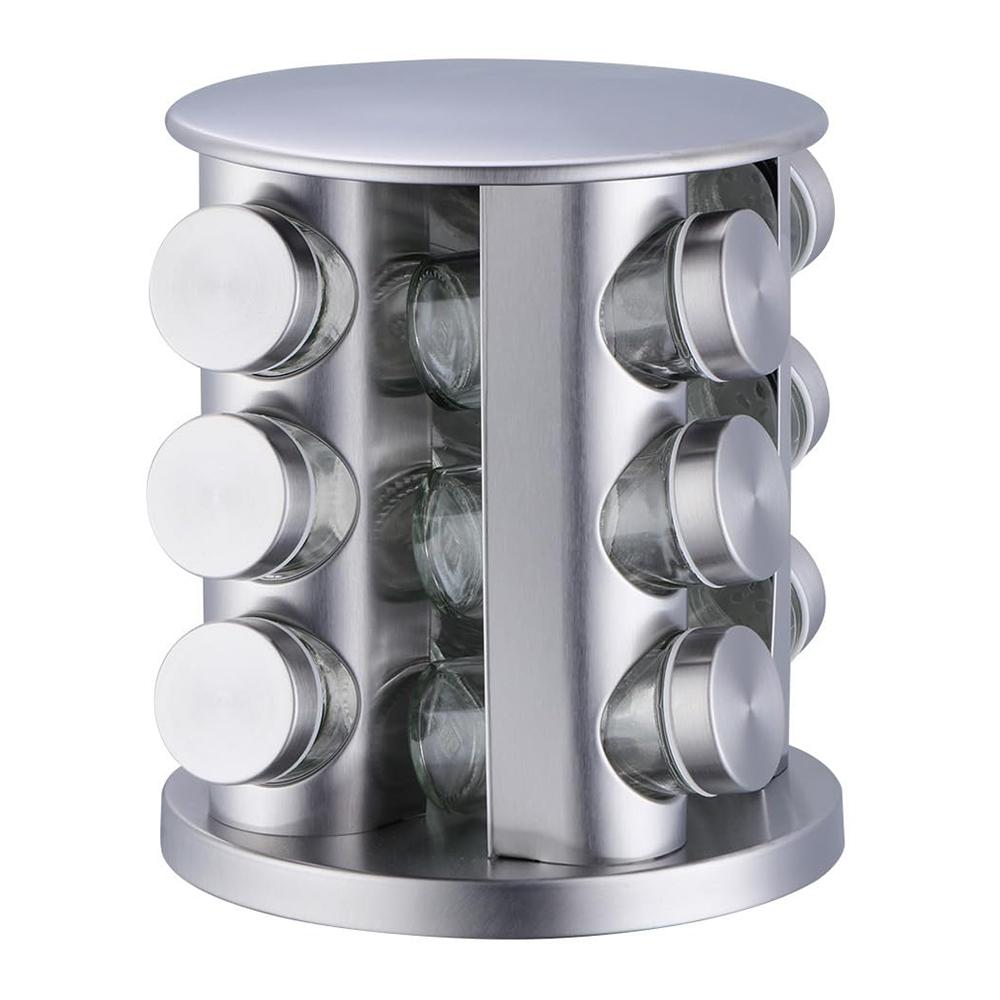 

12Pcs Clear Glass Spice Jar Set with 360 Degree Rotating Base Kitchen Condiment Container (BPA Free,No FDA) Type A