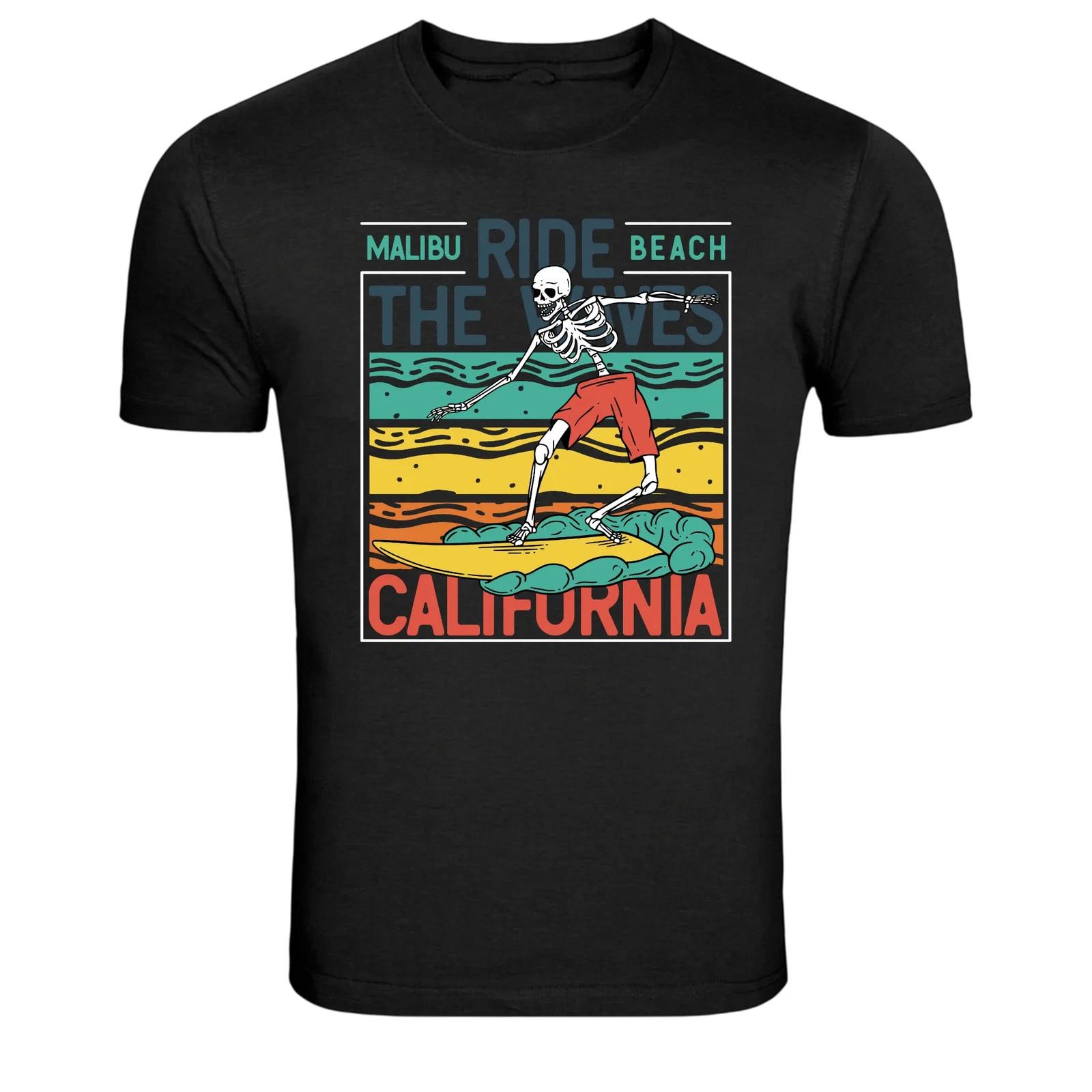 Malibu Ride The Waves Skeleton Surf Graphic T-Shirt XXL