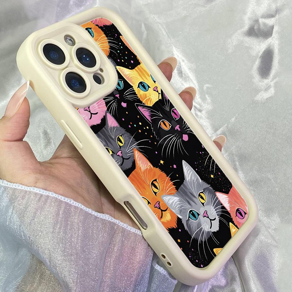 JT174 Bunte Katzen für iPhone 17 16 15 14 Pro Max Samsung S26 S25 Ultra A17 A16 A07 A56 A15 A06 A14 Xiaomi 15T Redmi 15c 14C Note 13 14 Weiche TPU-Hülle