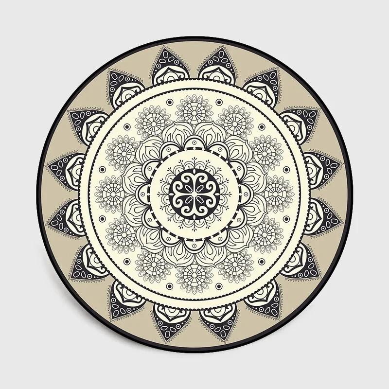 Bohemian Mandala Round Carpet Geometric Ethnic Flowers Round Rug Vintage Floor Mat Living Room Bedroom Dorm Home Decor Chair Mat