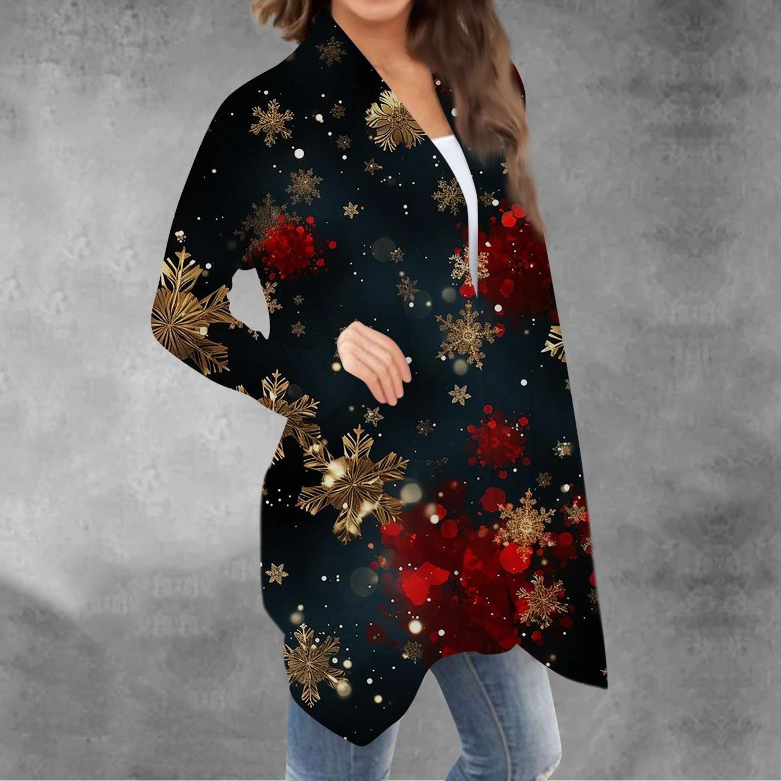 

Жіночий повсякденний різдвяний кардиган з довгими рукавами без верхнього пальто XXL чорний