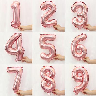 16-inch Rose Gold Aluminum Foil Number Balloons (0-9) for Birthdays & 100-Day Parties