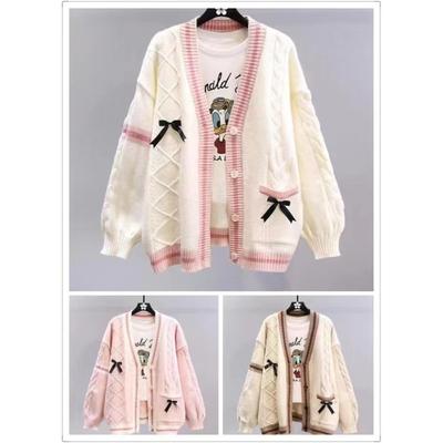 2025 Autumn and Winter New Design Knitted Cardigan Japanese Sweet Bow Small Sweater Jacket Women