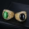 Vintage Classic Gold Color Stainless Steel Rings for Men Women Fashion Green/Black Stone Ring Biker Solid Finger Jewelry Gift
