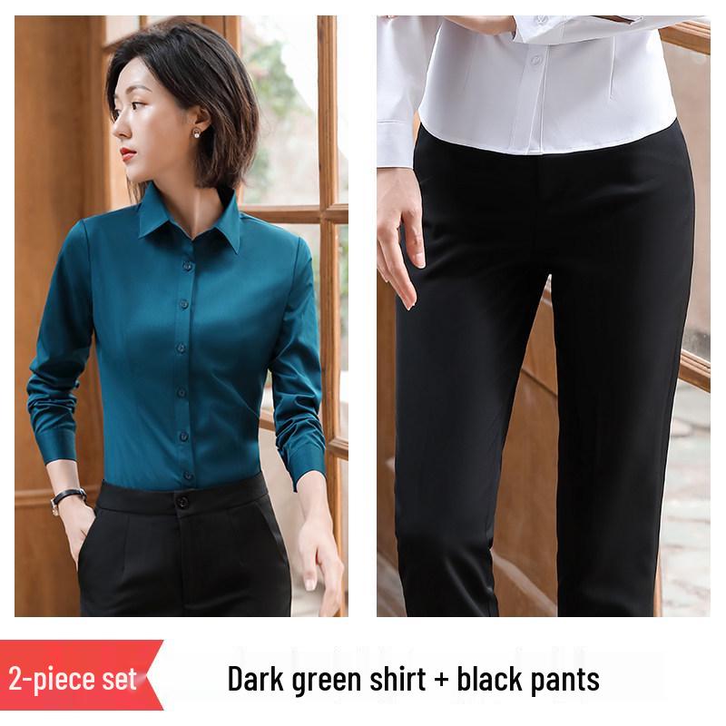 2025 Women's Non-Iron Long-Sleeve Slim Fit Business Shirt - Autumn Professional Micro-Elastic Workwear