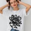 Linocut Lotus Flower Botanical T-Shirt | Modern Single Flower Womens Graphic Tee Top