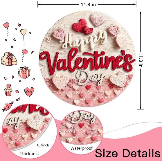 Happy Valentine's Day Welcome Door Sign Valentine's Day Hanging Sign Valentine Wreaths for Front Door Red Pink Love Hearts Door Hanger Indoor Outside