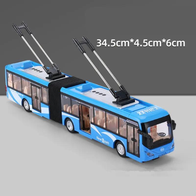 Electric Tourist Toy Traffic Trackless Bus Alloy Passenger Car Model Metal Double Section City Bus Model Sound Light Kids Gifts