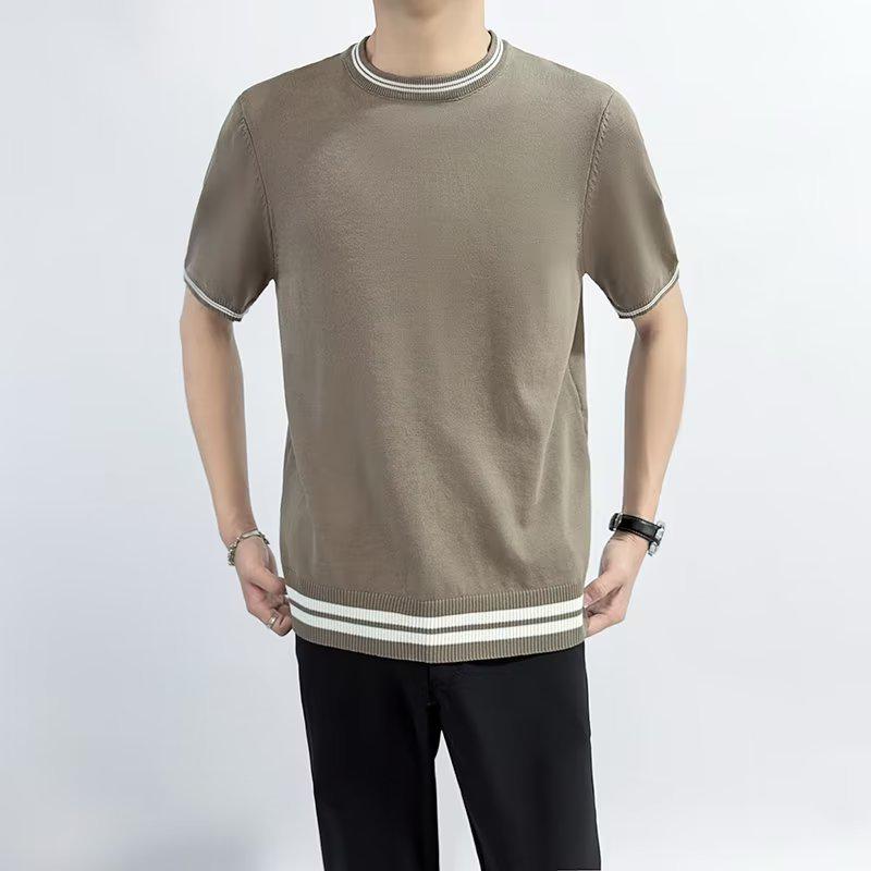Men's Summer Slim Fit Knitted Sweater Tee - Korean Style Round Neck Short Sleeve Casual Top
