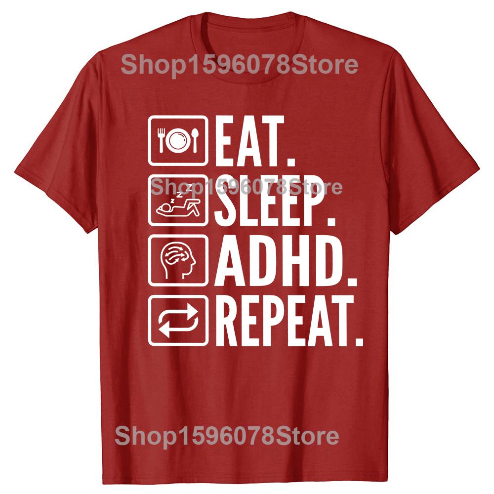 Funny Eat Sleep Adhd Repeat T-Shirt Summer Men Women Clothing Fashion T Shirts Cotton Short Sleeve Oversized T-shirt Tops