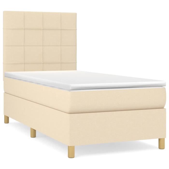3142318 vidaXL Lit à sommier tapissier avec matelas Crème 100x200 cm Tissu