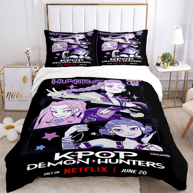 3pcs bedding set KPOP Demon Hunters Includes 1 Comforter + 2 Pillowcases, Without Pillow Inserts, Soft Comfortable, Lightweight Breathable,