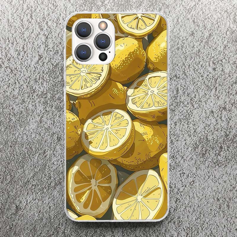 Summer Fruits Lemon Print Soft Case for iPhone 17 Air 16 16E 15 14 Plus 13 Mini 12 11 Pro Max Phone Shell SE 7 8 Pattern Cover F