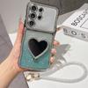 Gradient Glitter Rhinestone Phone Case For Samsung Galaxy S26 Ultra S25 S24 Plus Heart-shaped Mirror Stand Strap Bling Cover