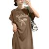 Korean alphabet print casual t-shirt dress women's lazy style loose medium and long knee split lazy skirt
