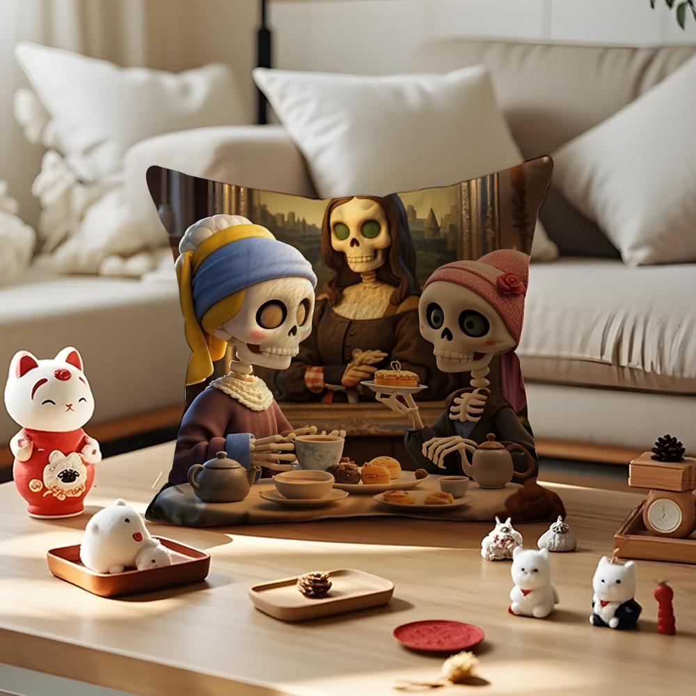 Halloween Cushion Cover Anti-dustmite Pillowcase Invisible Zipper Silky Short Plush Sofa Cushion Cover