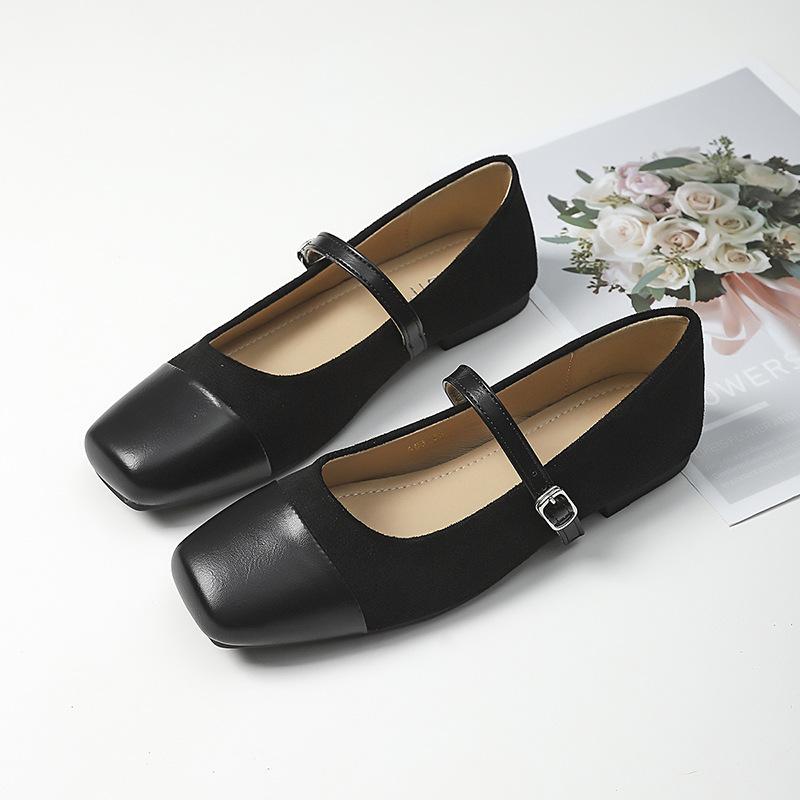 Modische flache Schuhe für Damen Frühling und Herbst Neue Retro Mary Jane Ballerinas Flacher Ausschnitt Quadratische Zehen Übergröße Damenschuhe 41-43