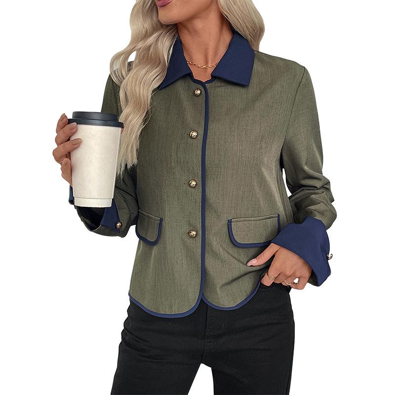 2025 Neuer Herbststil Eleganter Pendlerstil Einreihiger Cardigan Revers Kontrastfarbiger Mantel für Damen