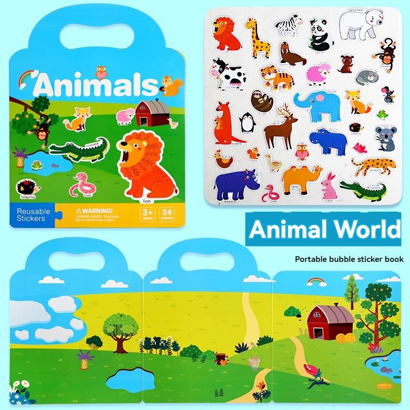 6 Styles Reusable Sticker Activity Pad,Stickers with Scene Backgrounds Educational Learning Travel Stickers Book Birthday Gifts